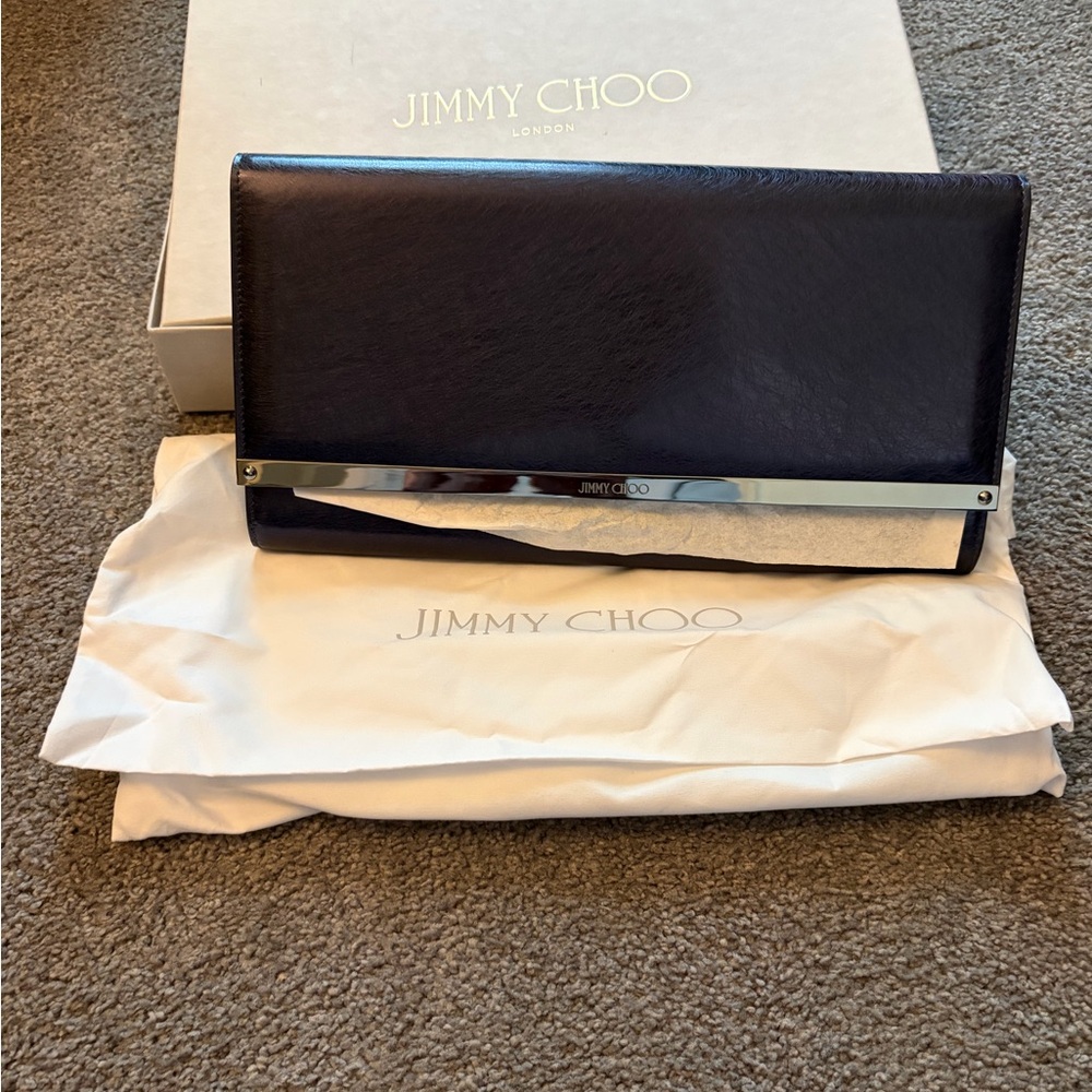 Jimmy Choo Navy Leather clutch -NWT